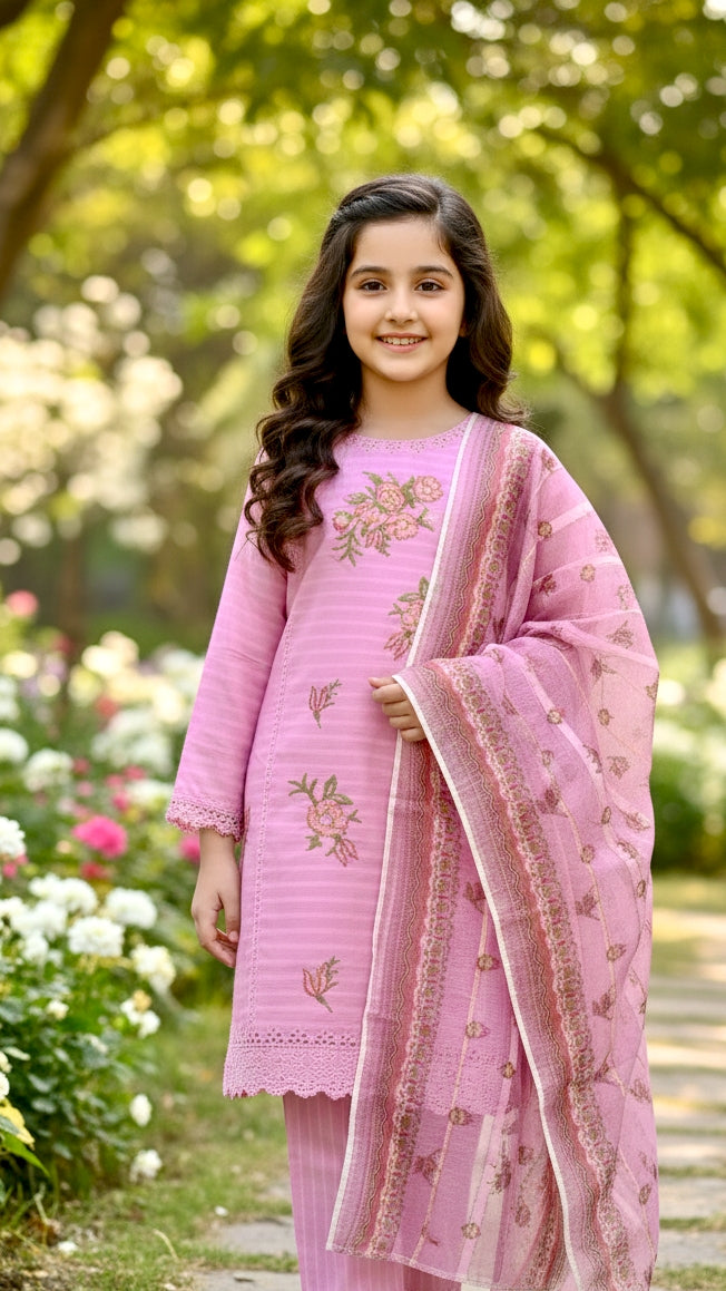 3 Piece Cotton Cross Stitch Chiken Embroidery Dress.