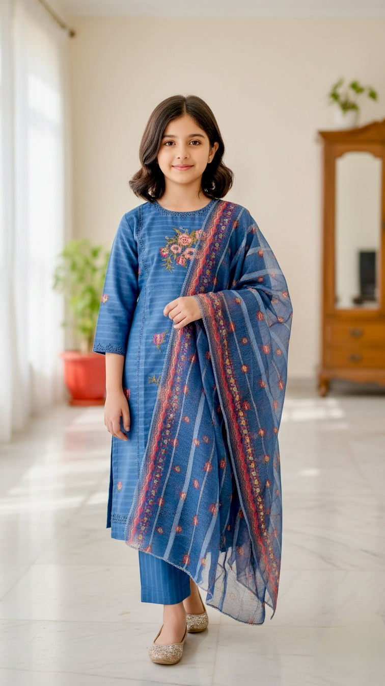 3 Piece Cotton Cross Stitch Chiken Embroidery Dress.