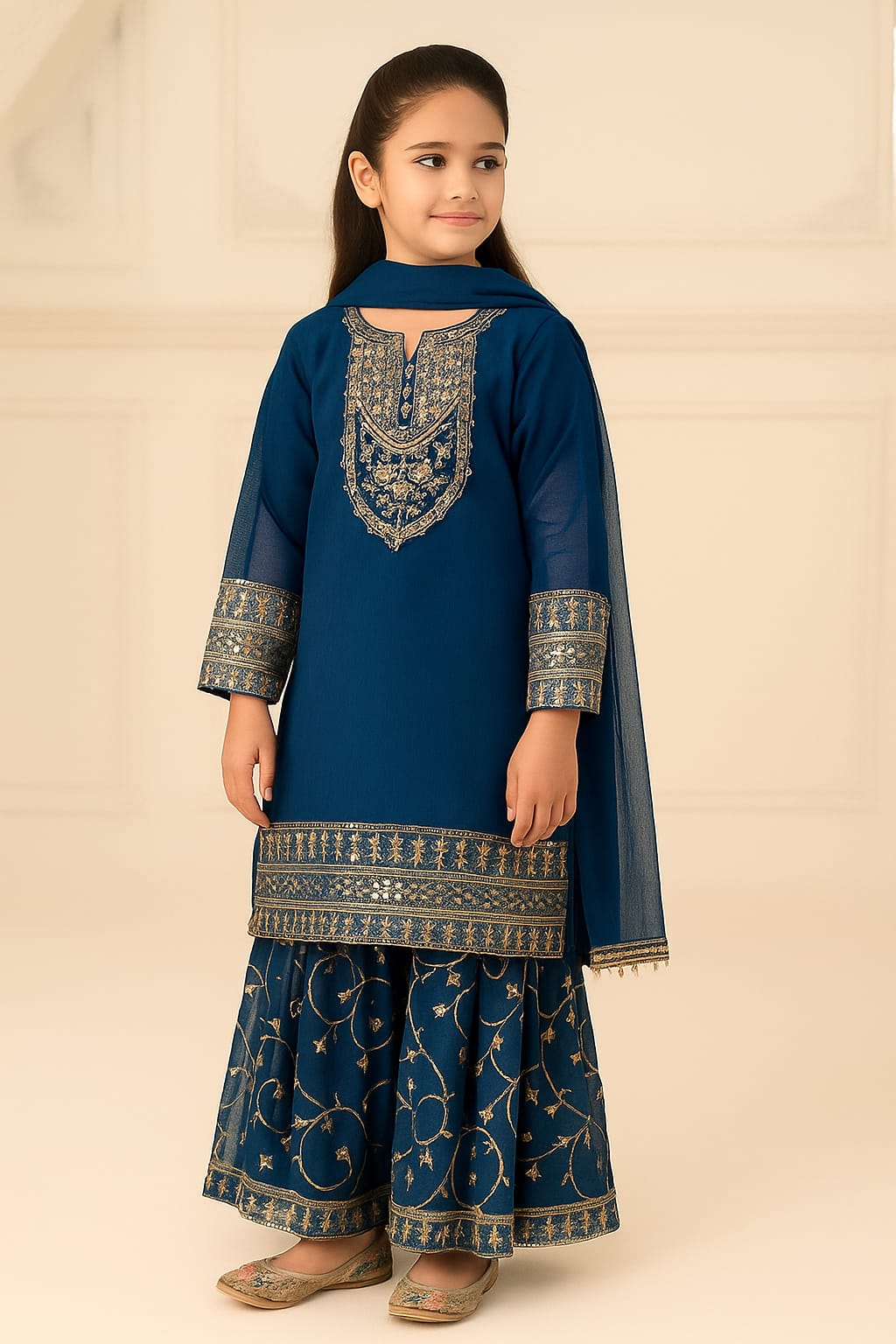 3 Piece Embroidery Chiffon Festive Gharara Suit.