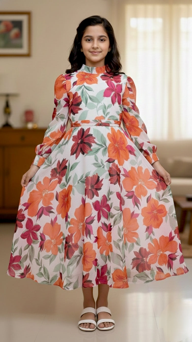 Beautiful Side Knot Puff Sleeves Frock.