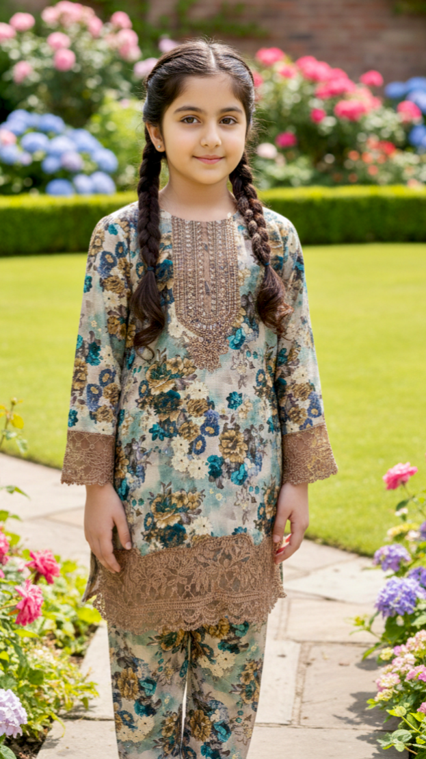 EID Basic" 2 Piece Premium Bana Dora Embroidery Farshi Shalwar Suit.