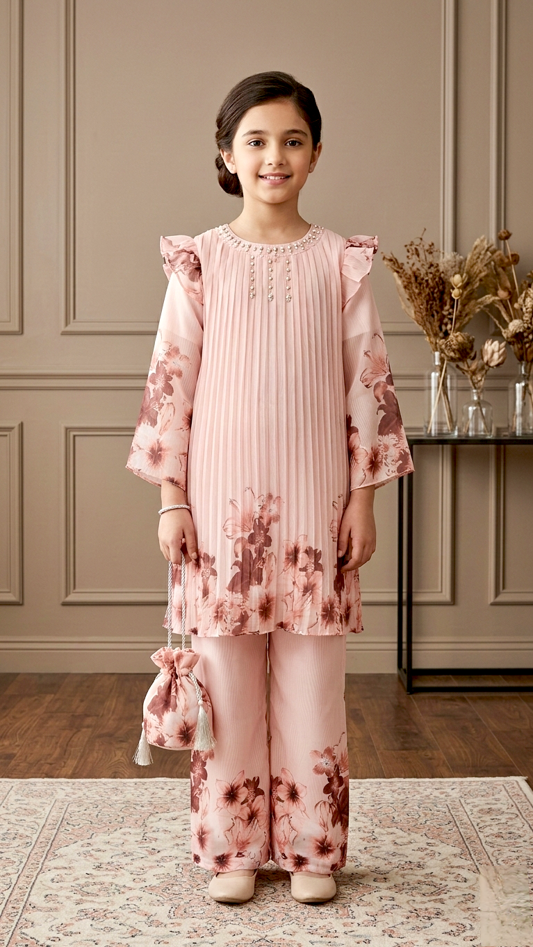 Pearl Work Stylish Western Wear Digital Print Suits With Pouch.