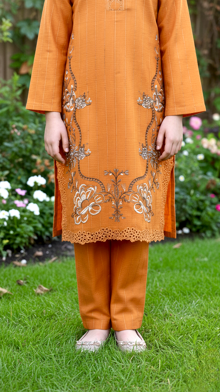 2 Piece khaddar Embroidery Suit Cutwork.