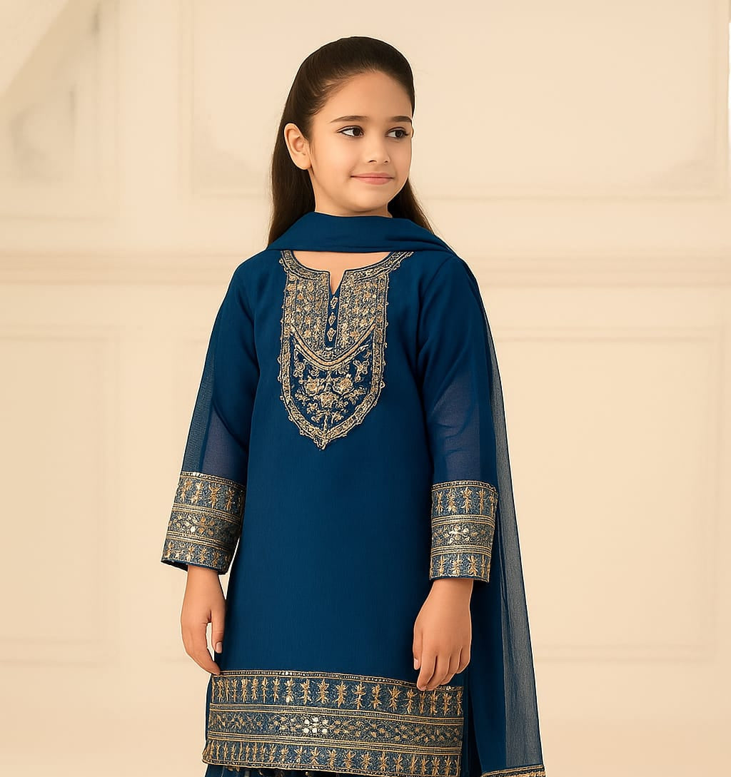 3 Piece Embroidery Chiffon Festive Gharara Suit.