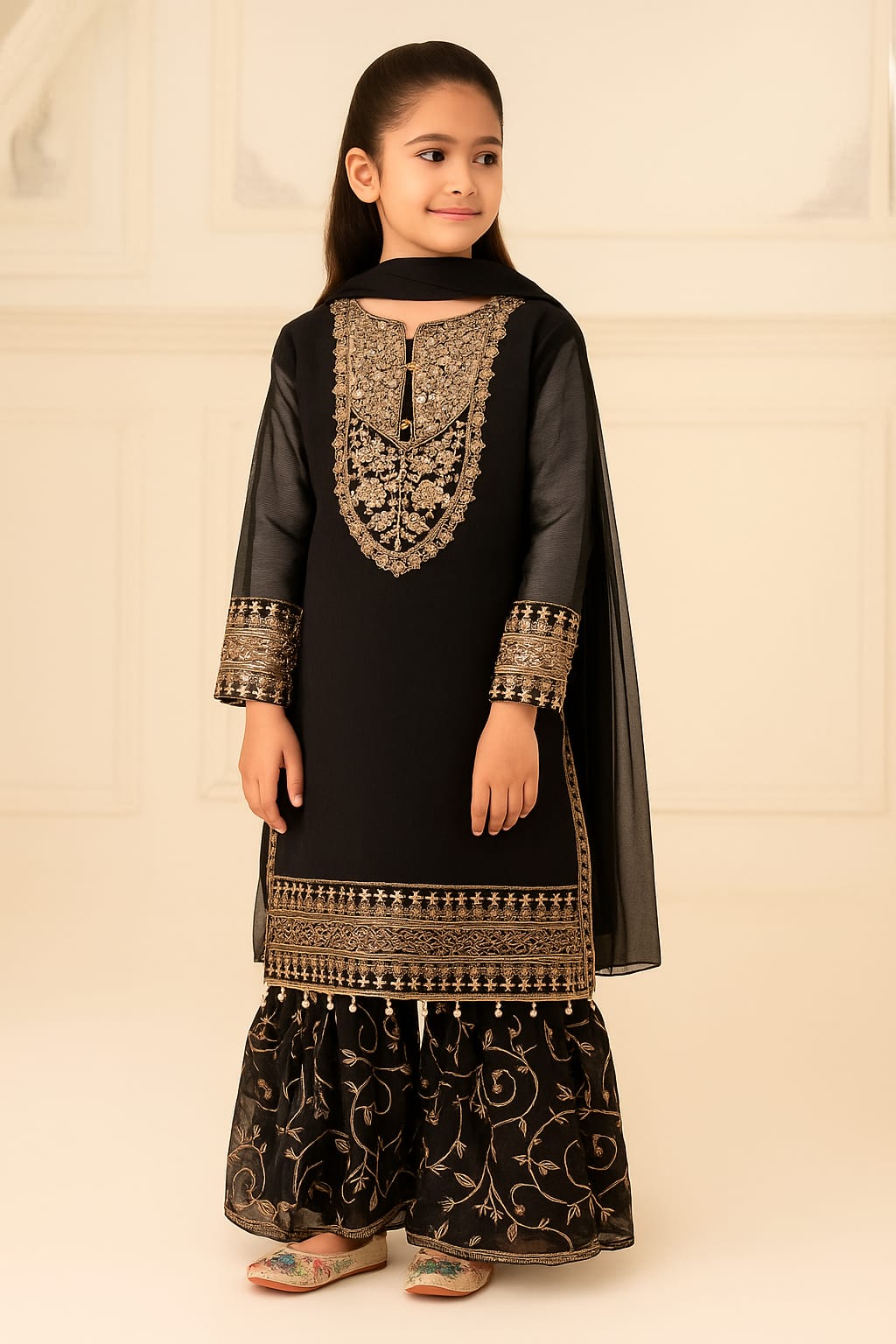 3 Piece Embroidery Chiffon Festive Gharara Suit.
