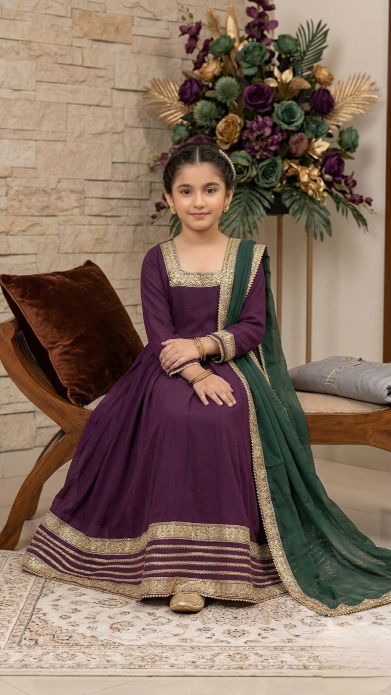 3 Piece Stitched Formal Boutique Wear Long Full Flare Frock Suit.