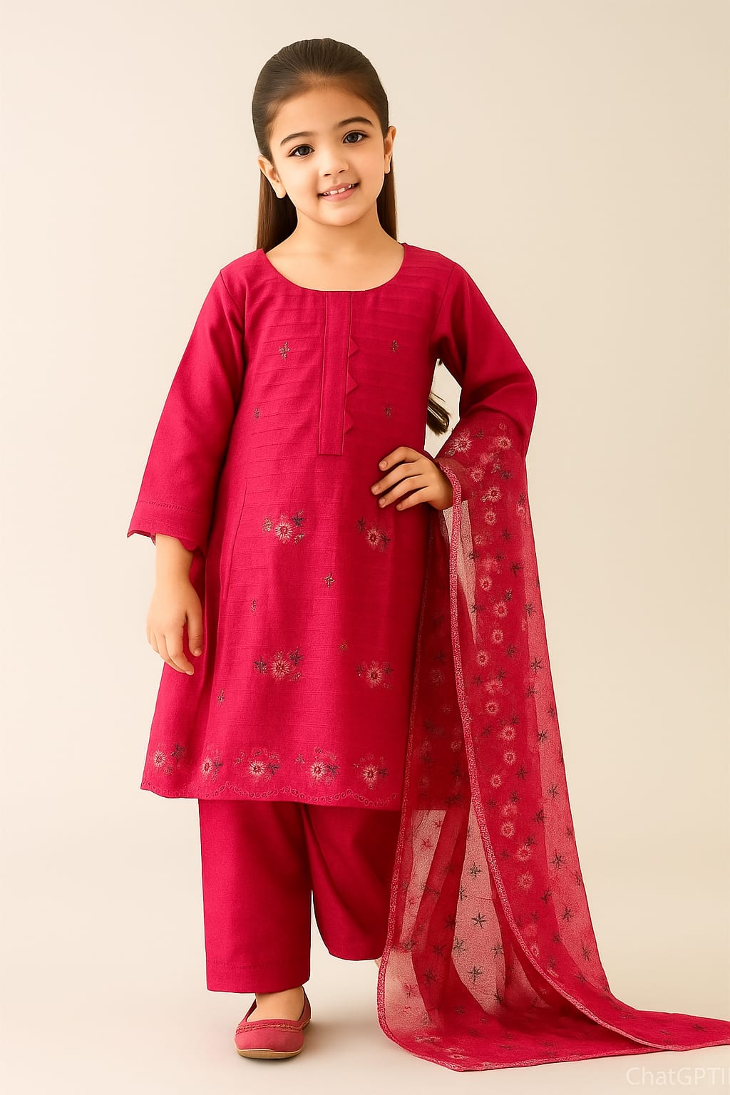 3 Piece Chiken Embroidery Dress.