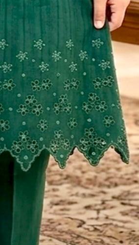 2 Piece Schiffli Cutwork Daman Hem Cotton Lawn Dress.