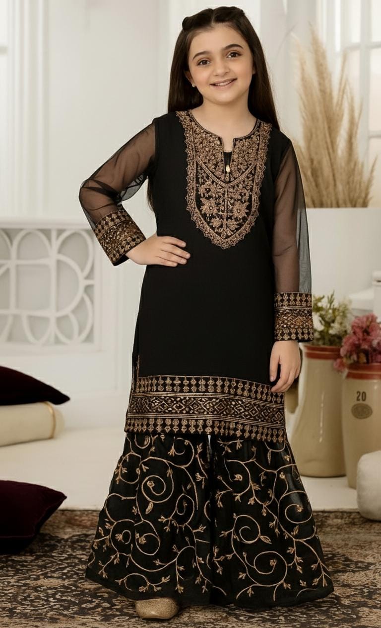 3 Piece Embroidery Chiffon Festive Gharara Suit.