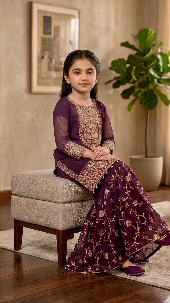 "EID FESTIVE" 2 Piece Chiffon Embroidery Gharara Suit.