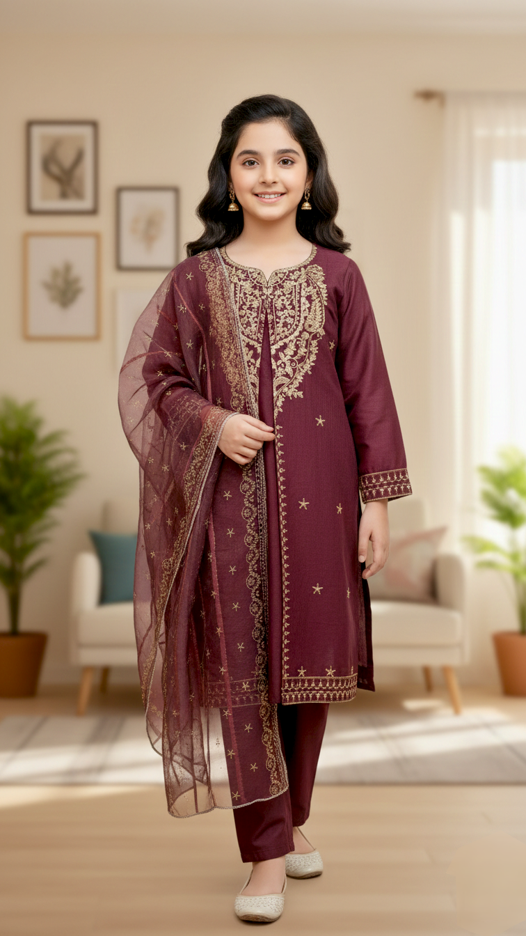 "EID" Luxury Pret Cotton 3 Piece Embroidery Suit.