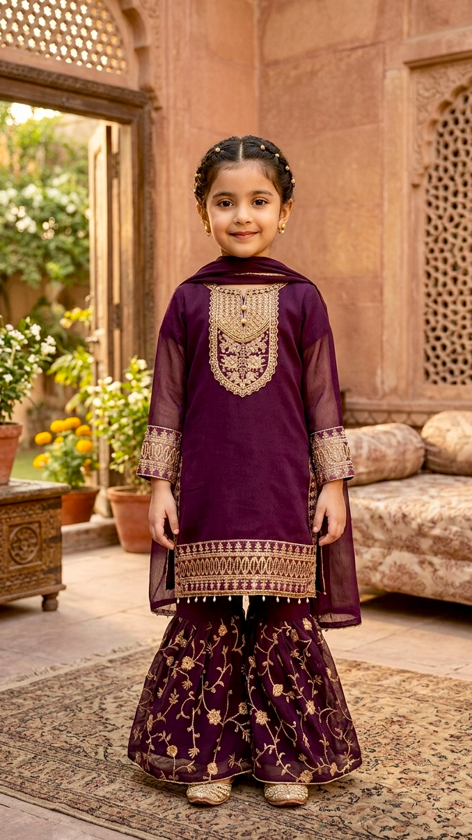 "EID FESTIVE" 2 Piece Chiffon Embroidery Gharara Suit.