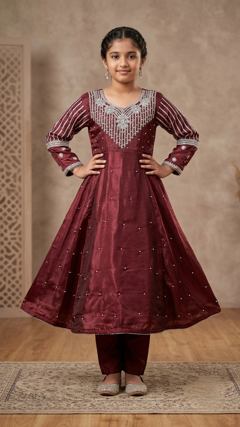 2 Piece Formal Stitched Long Frock with pearls & Embroidery Suit.