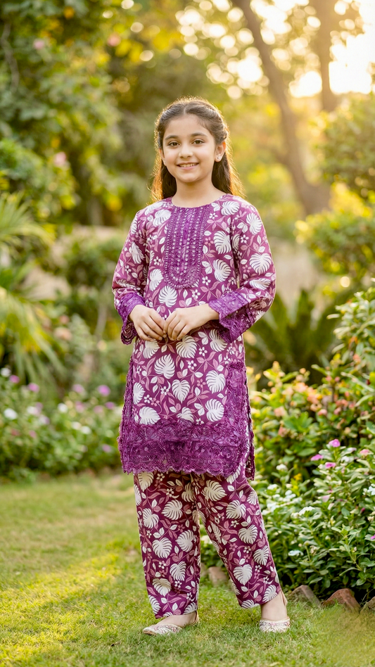 EID Basic" 2 Piece Premium Bana Dora Embroidery Farshi Shalwar Suit.