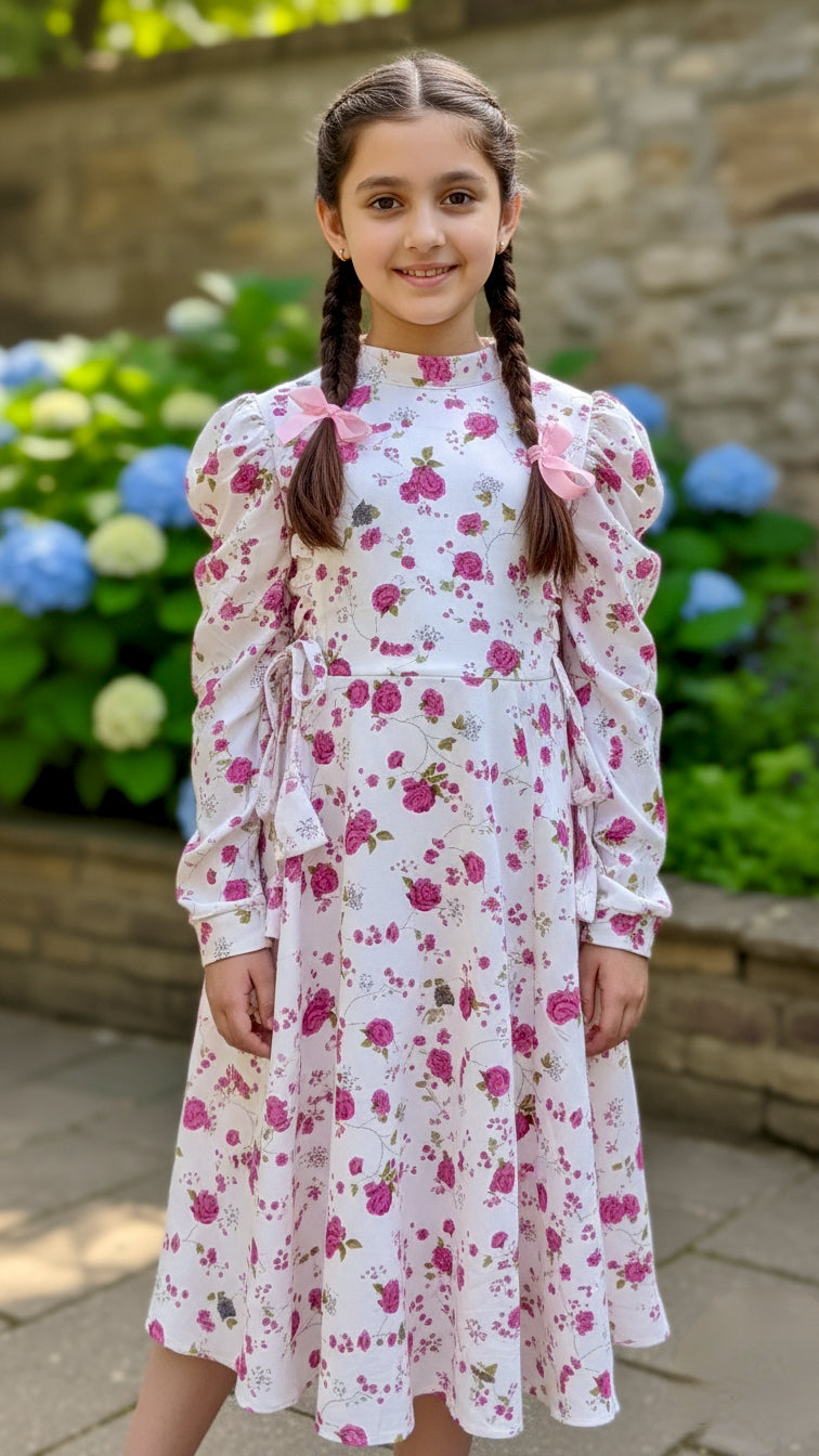 Beautiful Side Knot Puff Sleeves Frock.