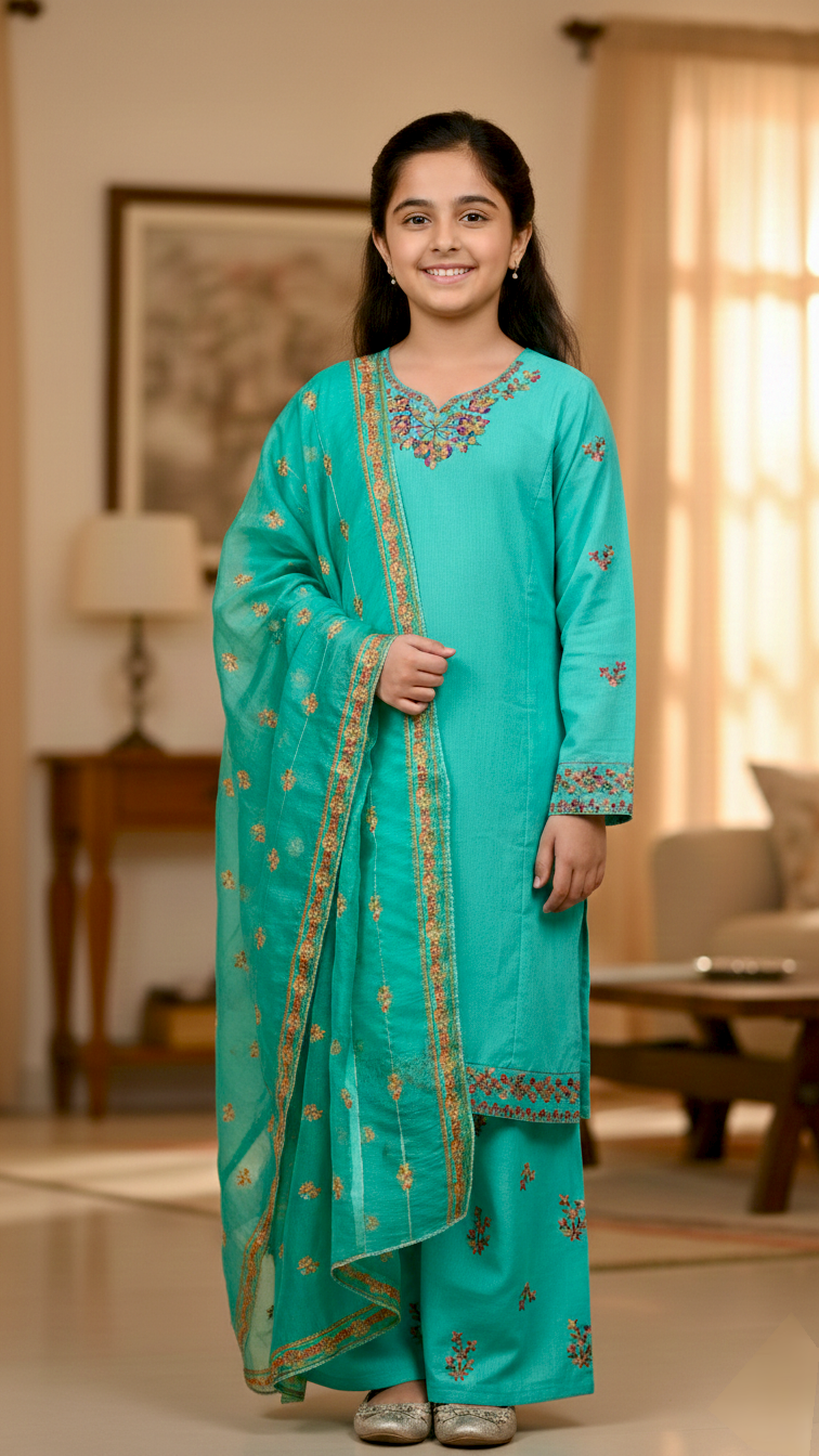 "EID" 3 Piece Luxury Pret Cotton Embroidery Suit