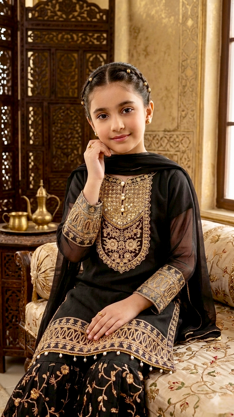 "EID FESTIVE" 2 Piece Chiffon Embroidery Gharara Suit.