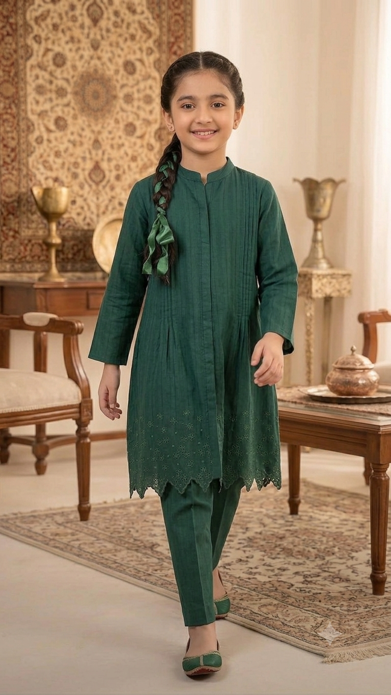 2 Piece Schiffli Cutwork Daman Hem Cotton Lawn Dress.