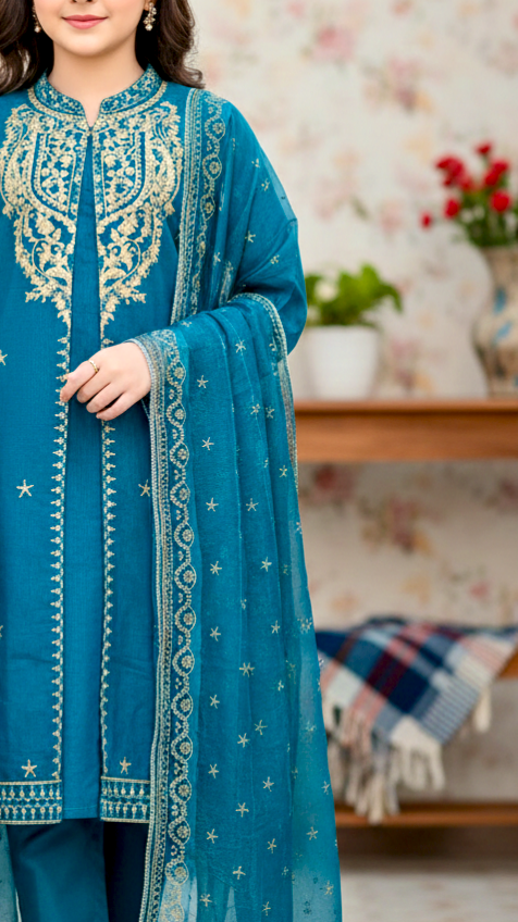 "EID" Luxury Pret Cotton 3 Piece Embroidery Suit.