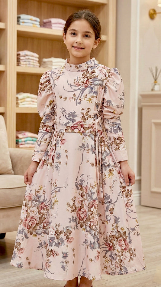 Beautiful Side Knot Puff Sleeves Frock.