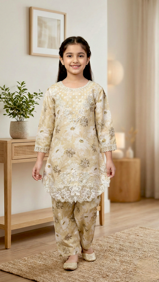 EID Basic" 2 Piece Premium Bana Dora Embroidery Farshi Shalwar Suit.