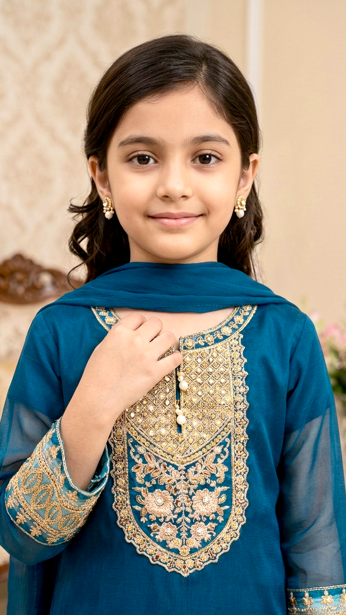 "EID FESTIVE" 2 Piece Chiffon Embroidery Gharara Suit.