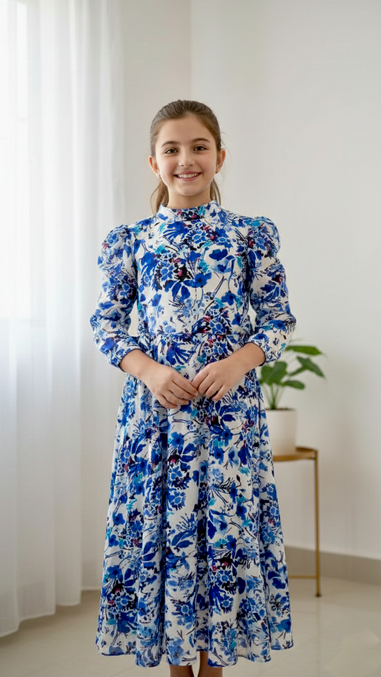 Beautiful Side Knot Puff Sleeves long  Frock.