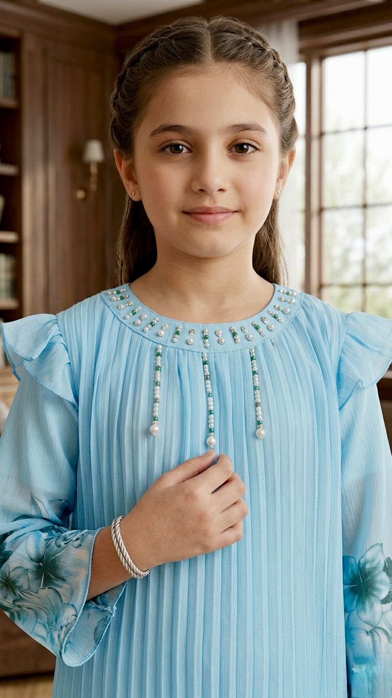 Pearl Work Stylish Western Wear Digital Print Suits With Pouch.