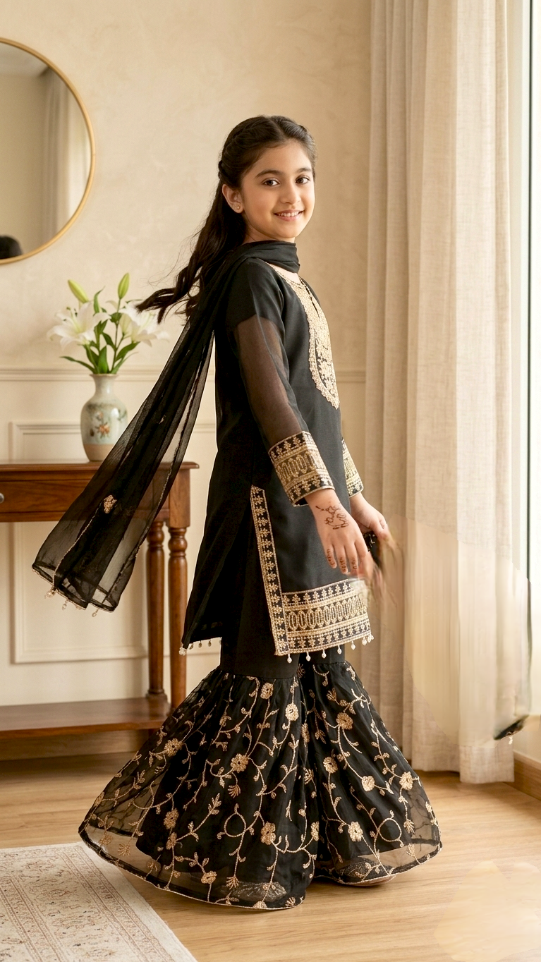 "EID FESTIVE" 2 Piece Chiffon Embroidery Gharara Suit.