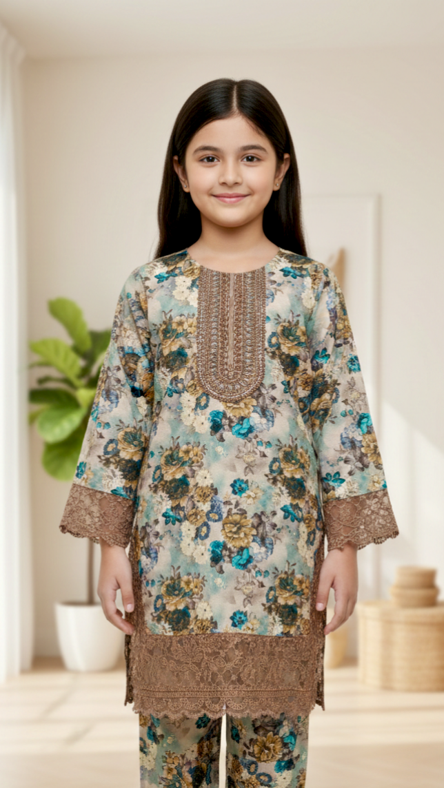 EID Basic" 2 Piece Premium Bana Dora Embroidery Farshi Shalwar Suit.