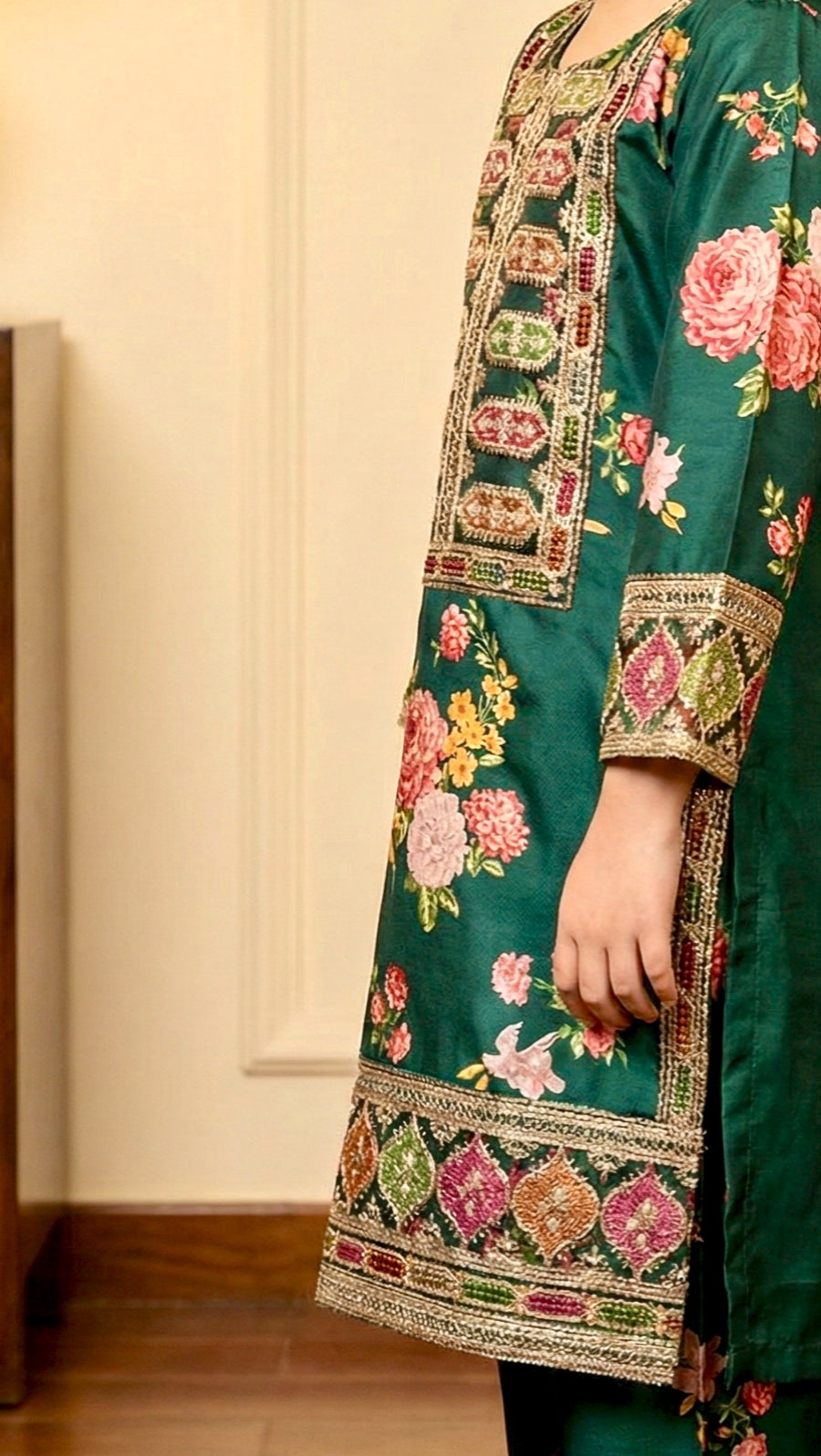 2 Piece Silk Stitched Embroidery Dress.