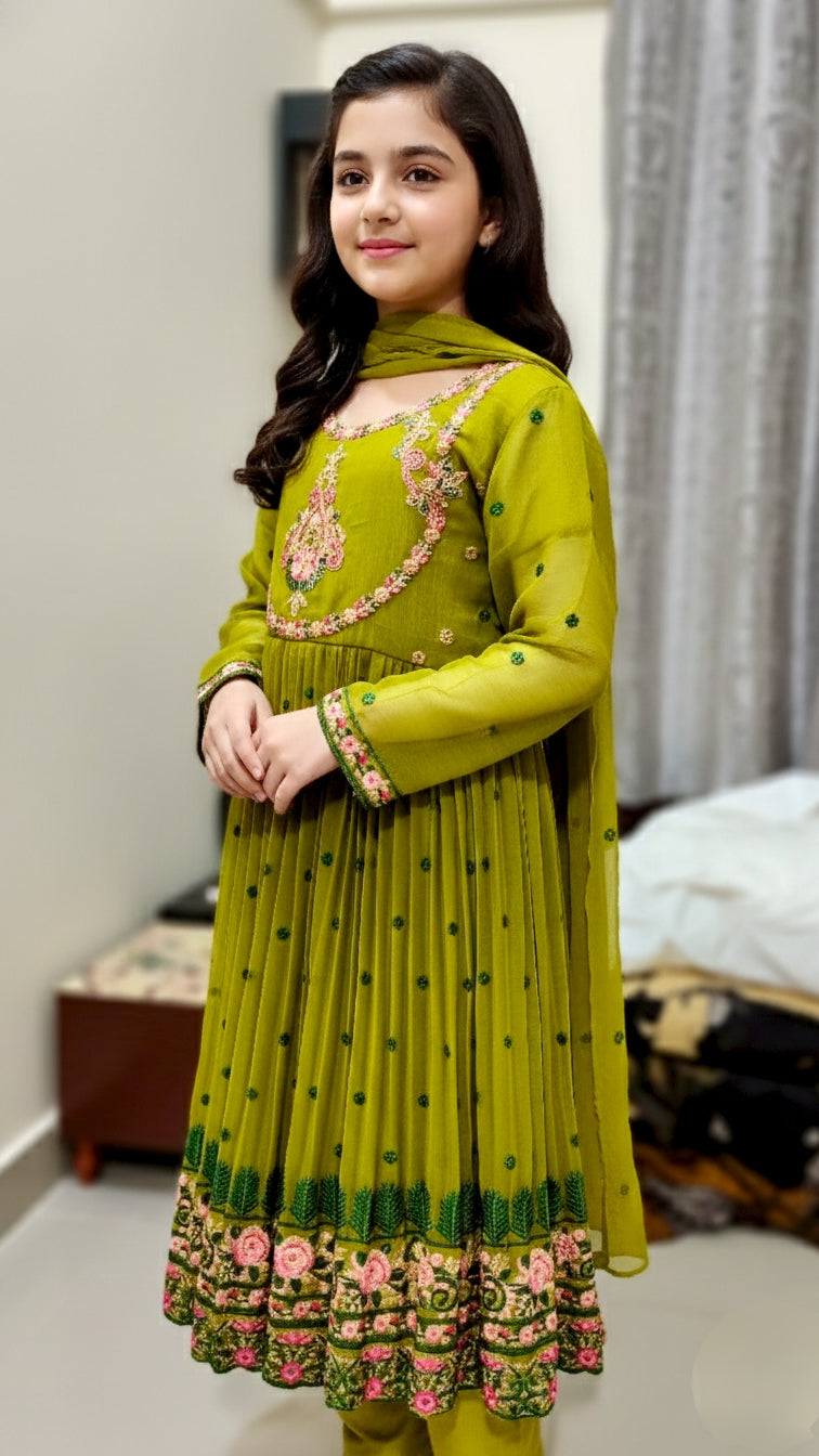 3 Piece Festive Chiffon Embroidery frock Dress.