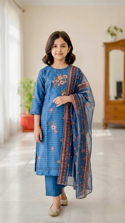 3 Piece Cotton Cross Stitch Chiken Embroidery Dress.