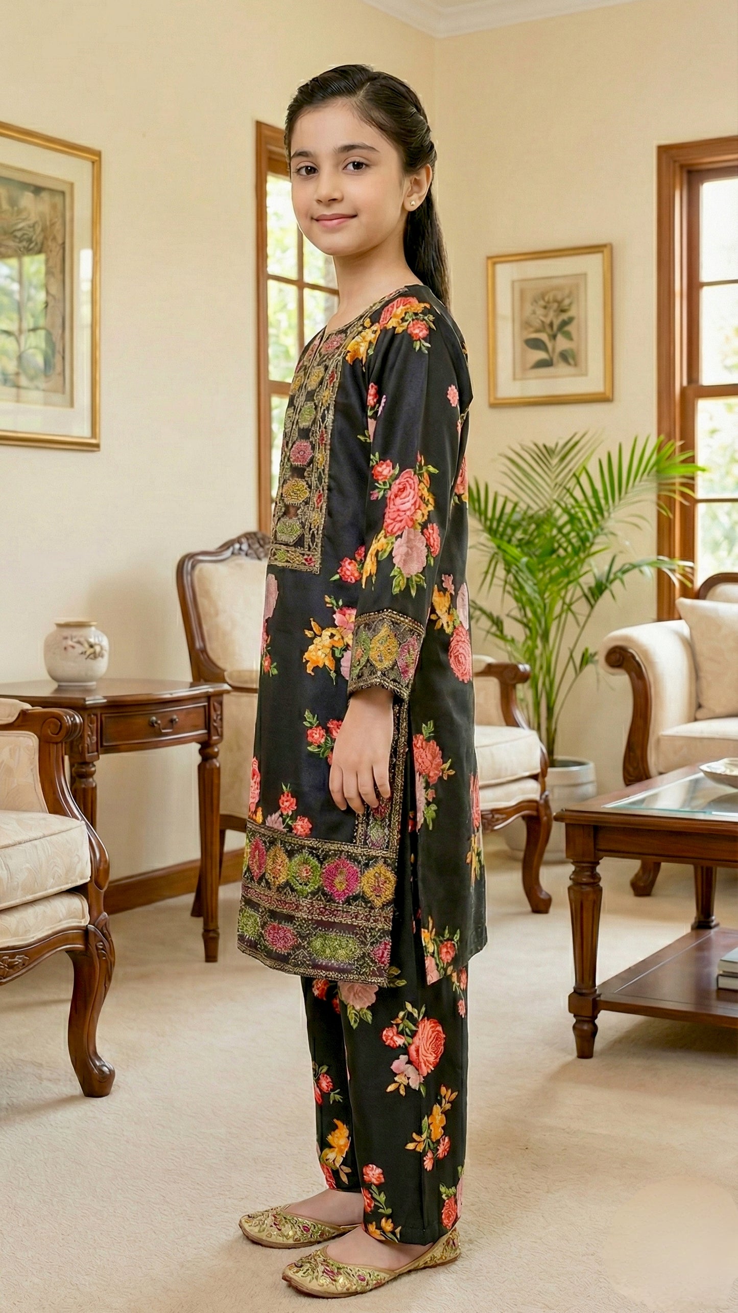 2 Piece Silk Stitched Embroidery Dress.