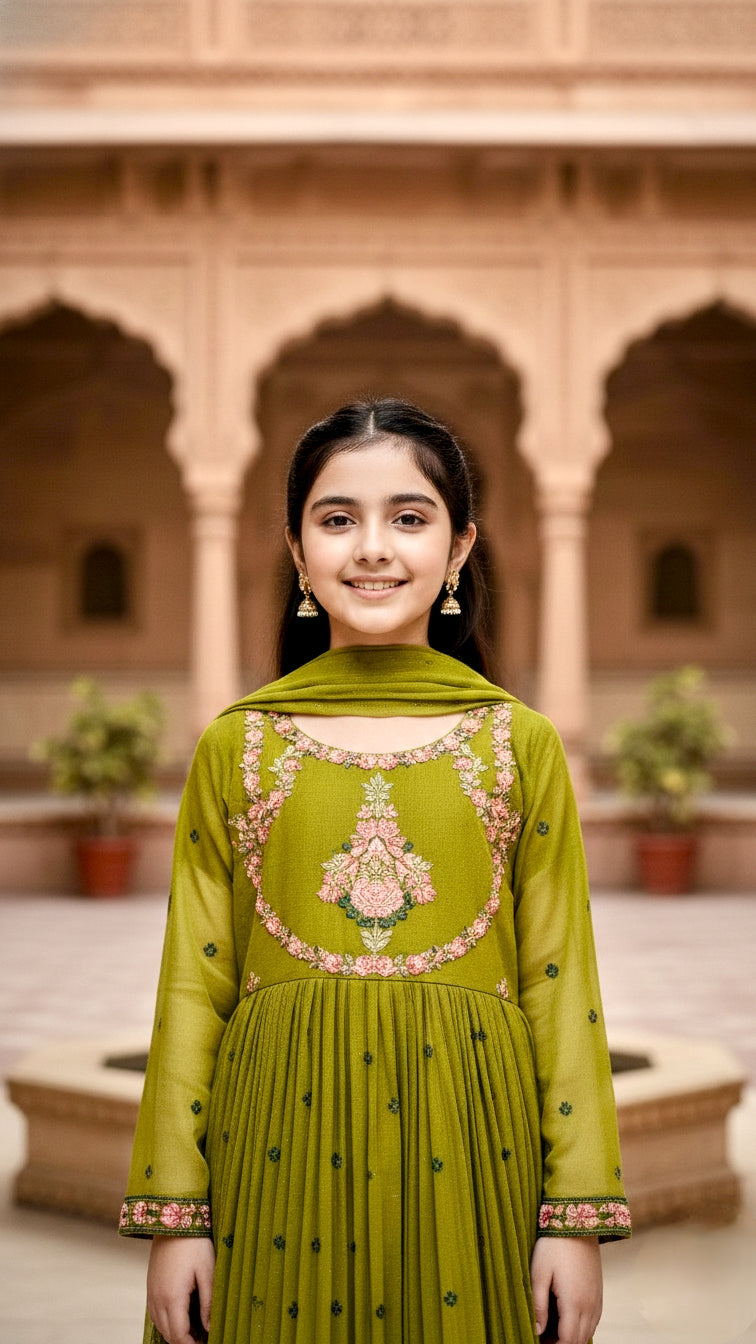 3 Piece Festive Chiffon Embroidery frock Dress.