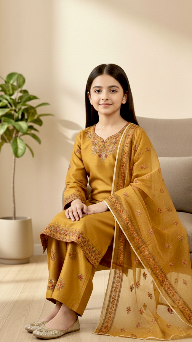 EID" 3 Piece Luxury Pret "Cotton Embroidery Suit