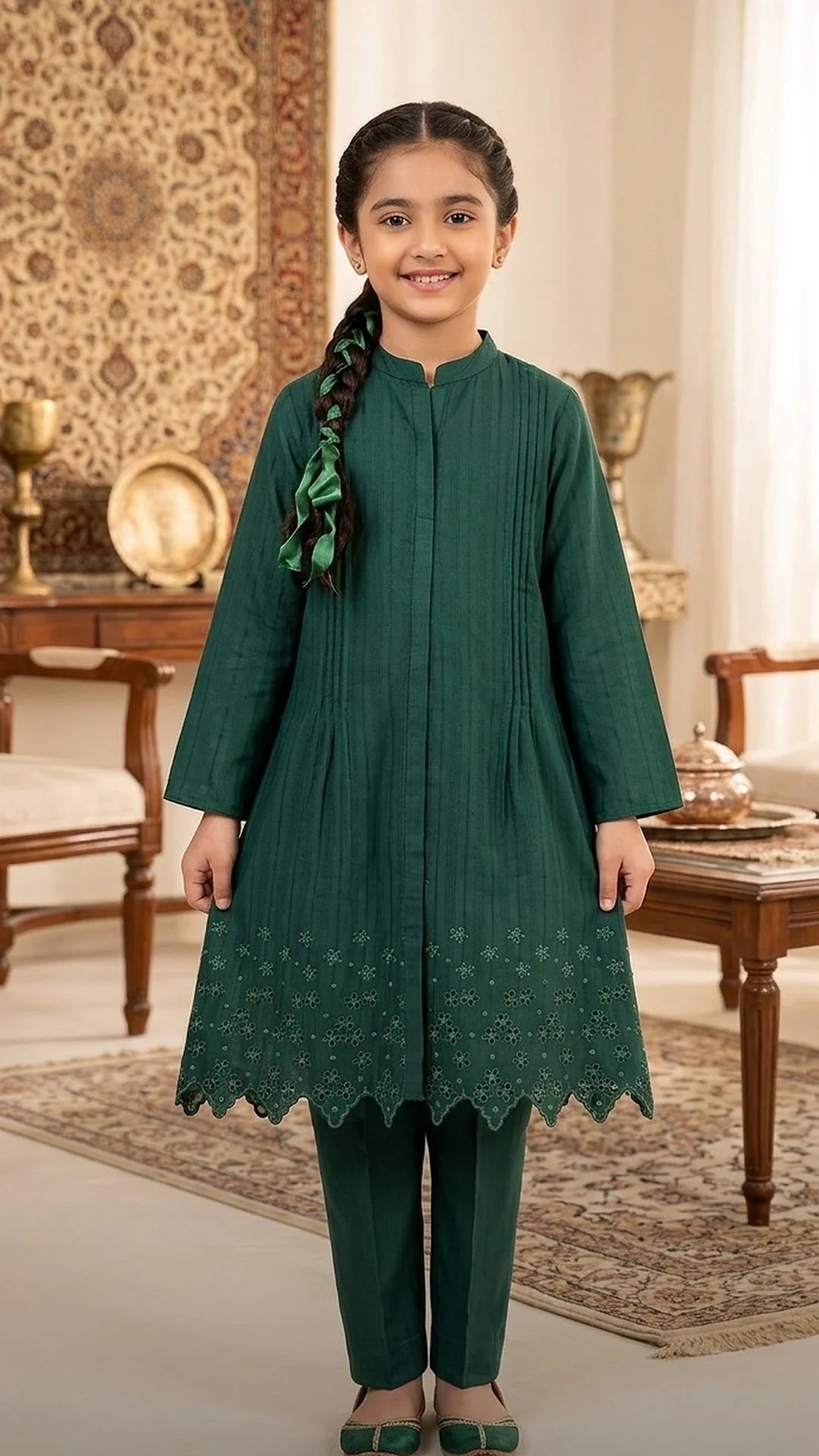 2 Piece Schiffli Cutwork Daman Hem Cotton Lawn Dress.