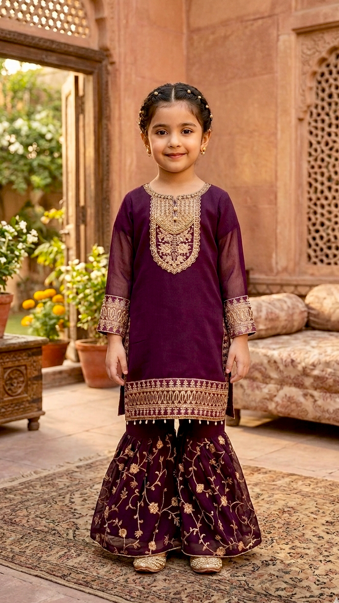 "EID FESTIVE" 2 Piece Chiffon Embroidery Gharara Suit.