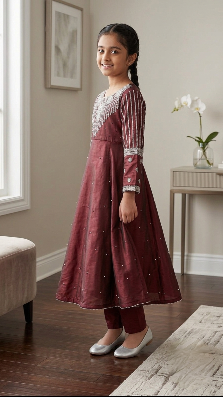 2 Piece Formal Stitched Long Frock with pearls & Embroidery Suit.