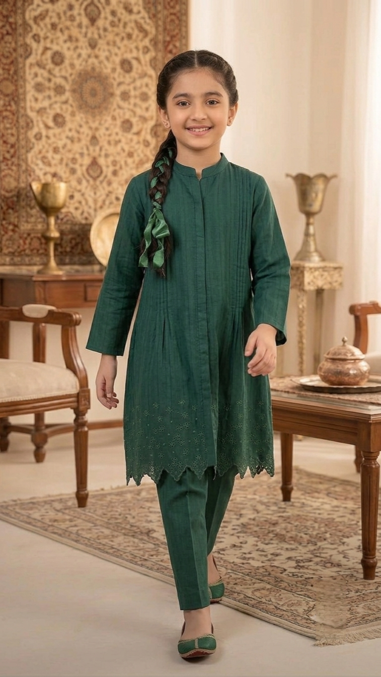2 Piece Schiffli Cutwork Daman Hem Cotton Lawn Dress.