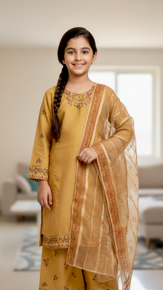 EID" 3 Piece Luxury Pret "Cotton Embroidery Suit