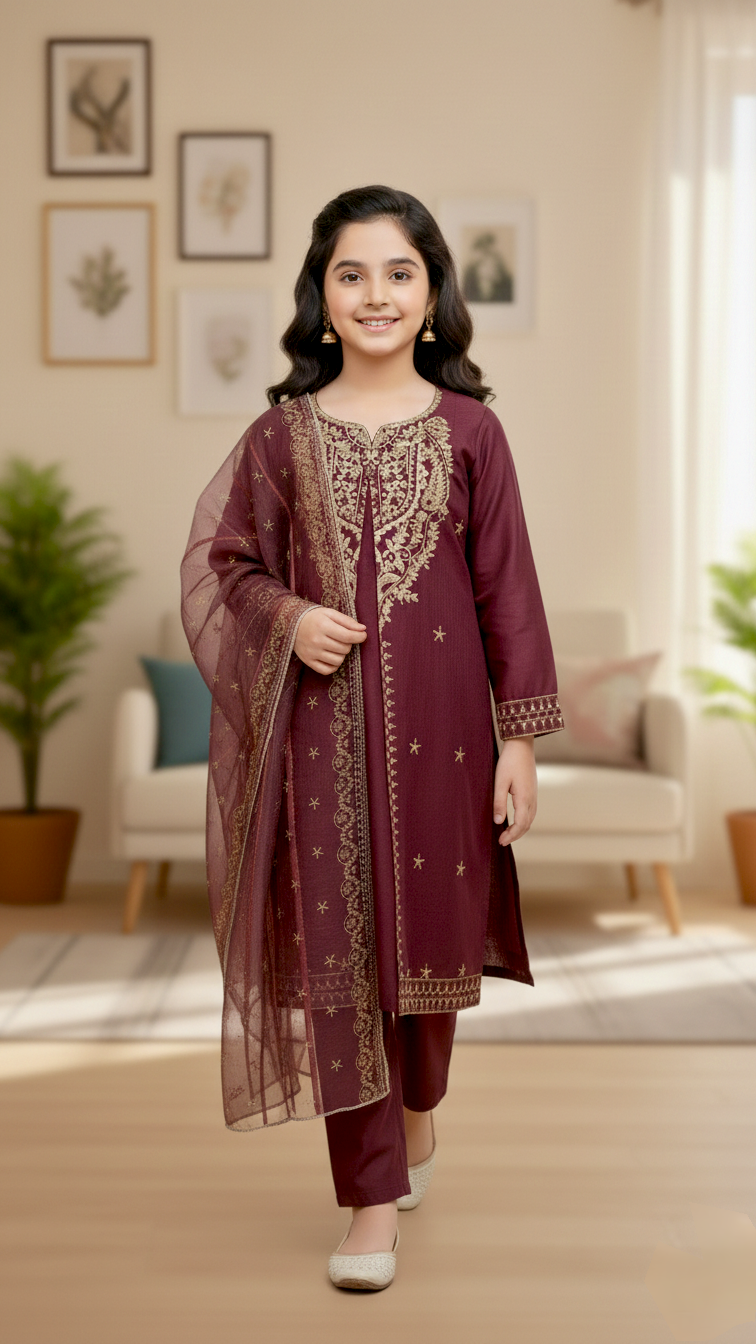 "EID" Luxury Pret Cotton 3 Piece Embroidery Suit.