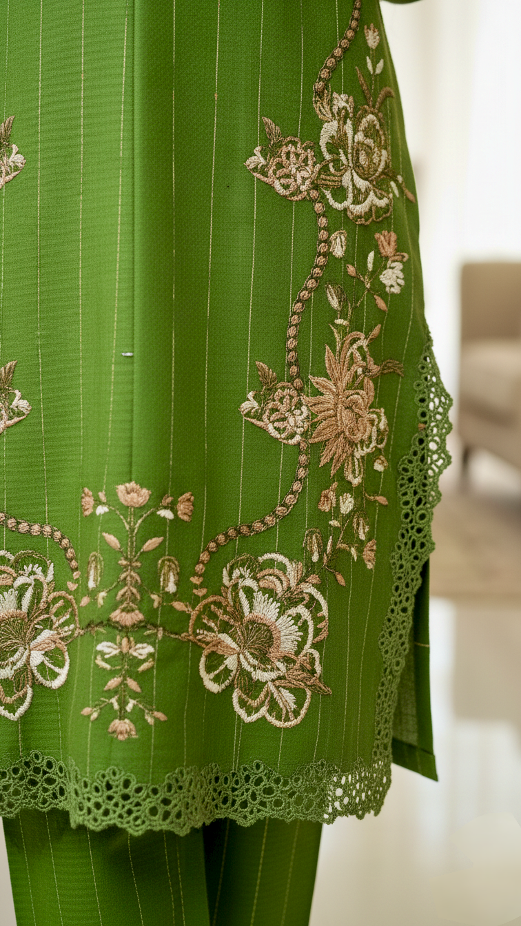 2 Piece khaddar Embroidery Suit Cutwork.