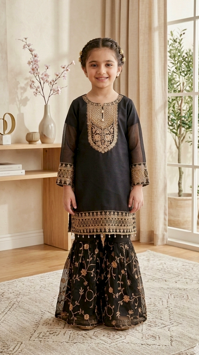 "EID FESTIVE" 2 Piece Chiffon Embroidery Gharara Suit.