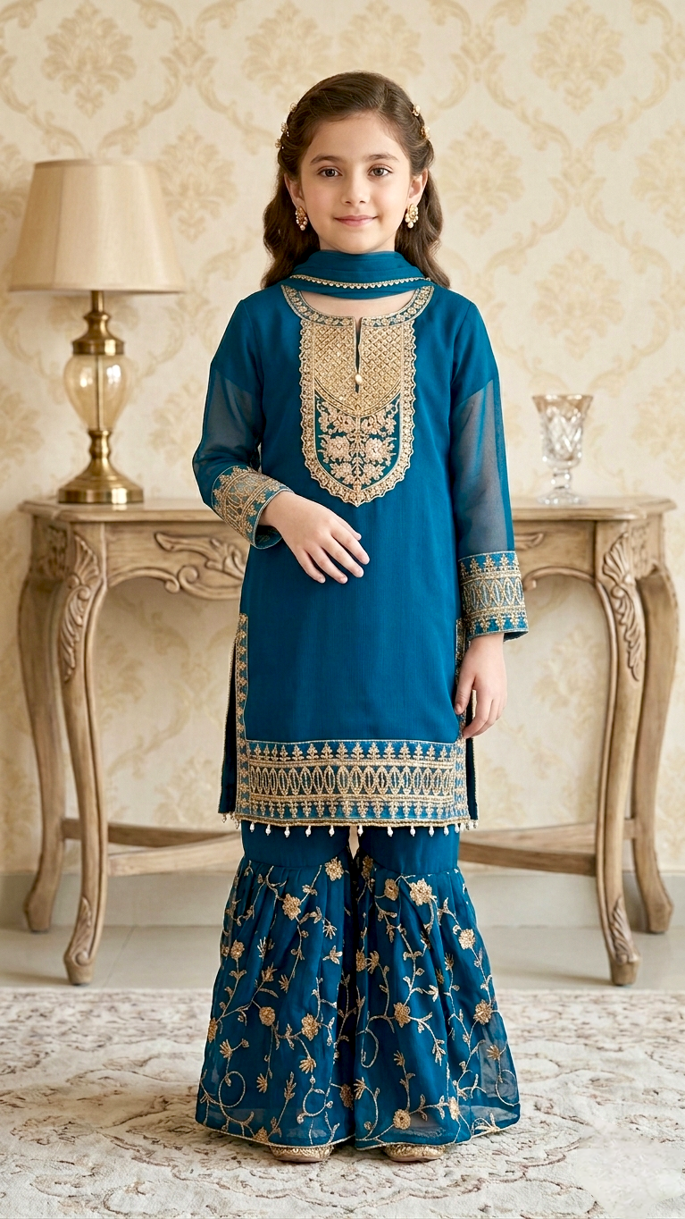 "EID FESTIVE" 2 Piece Chiffon Embroidery Gharara Suit.