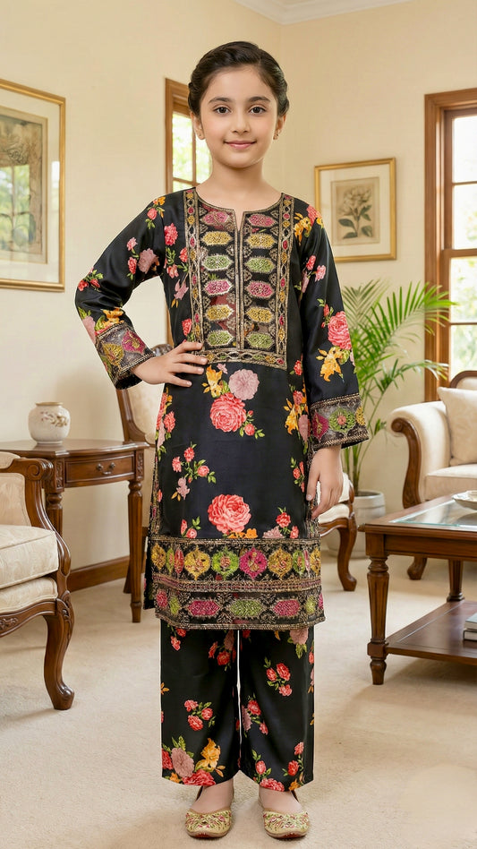 2 Piece Silk Stitched Embroidery Dress.
