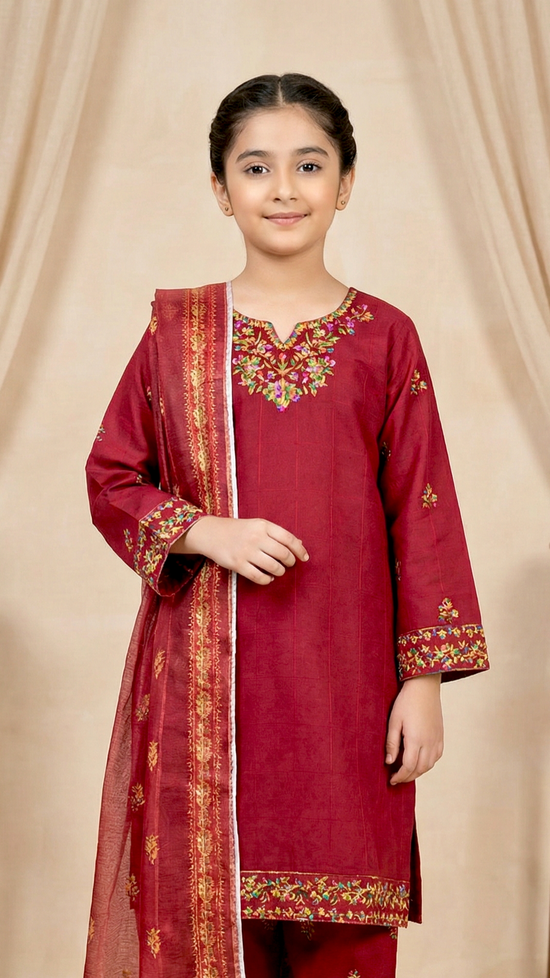 "EID" 3 Piece Luxury Pret Cotton Embroidery Suit.