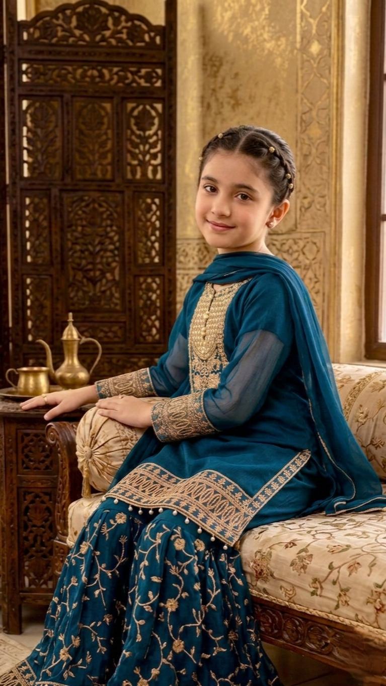 "EID FESTIVE" 2 Piece Chiffon Embroidery Gharara Suit.