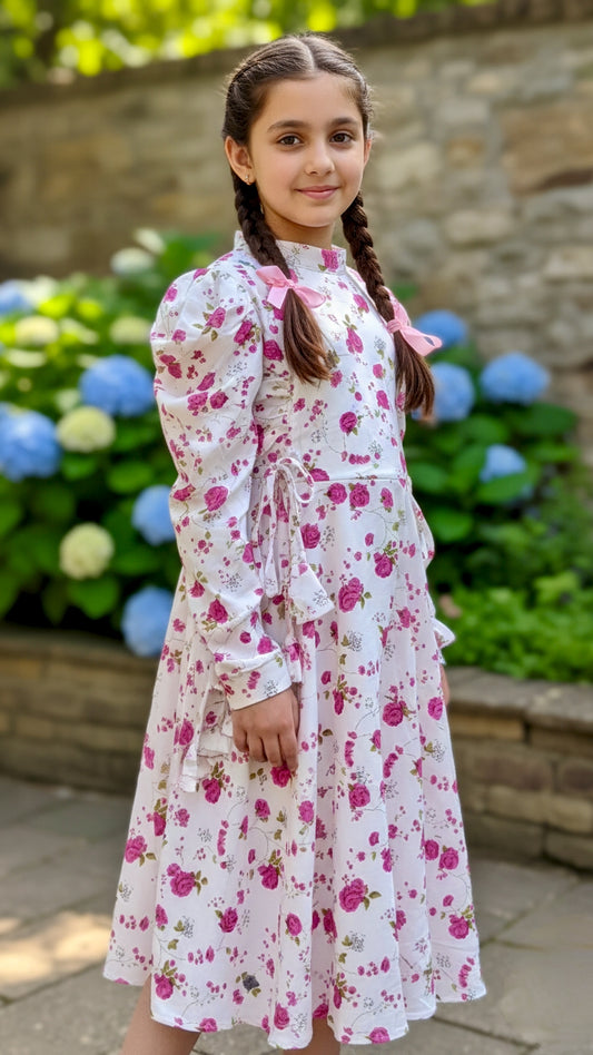 Beautiful Side Knot Puff Sleeves Frock.