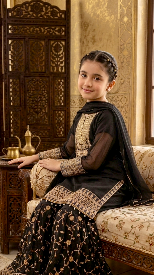 "EID FESTIVE" 2 Piece Chiffon Embroidery Gharara Suit.